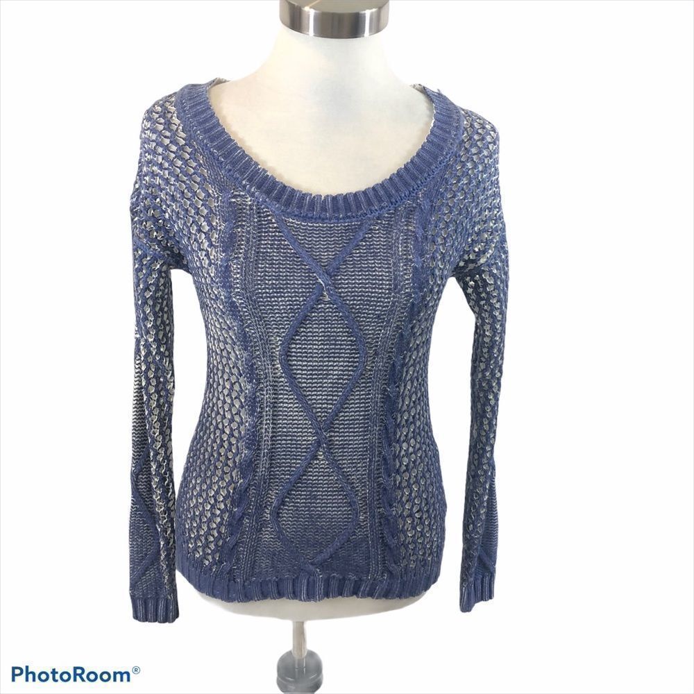 Ana‎ Brand Blue and White Scoop Neck Sweater Small